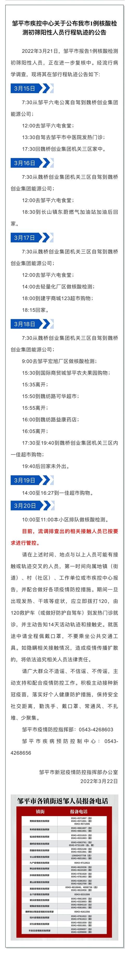 山东省滨州市邹平市最新数据播报:寻找同轨迹人员/山东滨州邹平最新疫情爆发